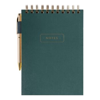 Notitieblok met spiraal en gouden pen