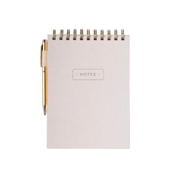 Notitieblok ecru met spiraal en gouden pen